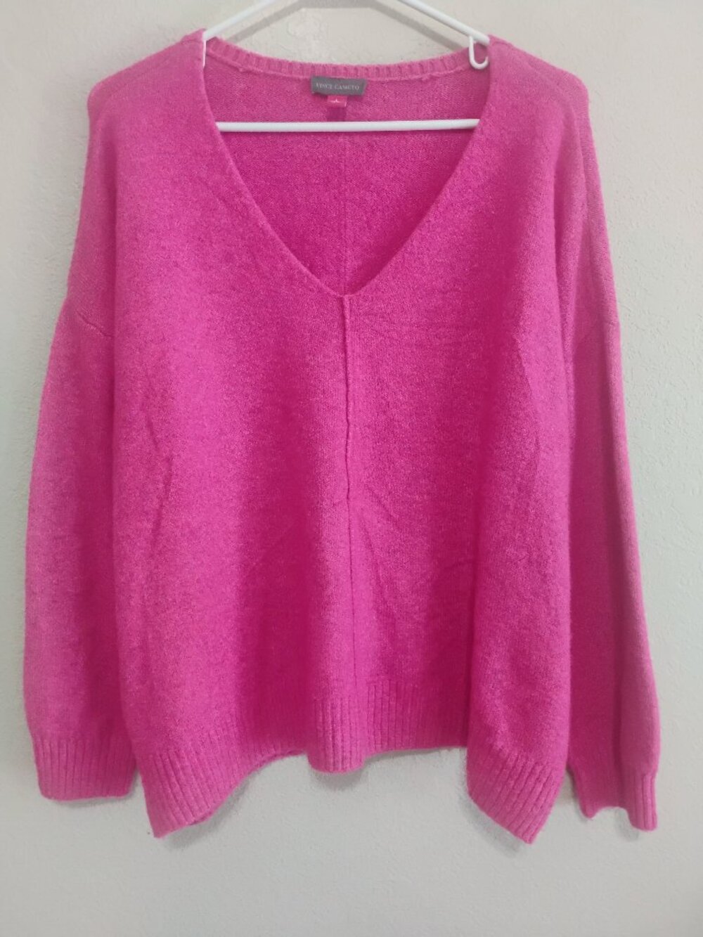 Vince Camuto Large Hot Pink Oversized V Neck High Low Pullover Sweater